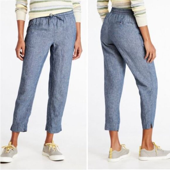 L.L. Bean Women's 12 Premium Linen Pull-On Ankle Pants Mid-Rise Tapered-Leg Blue - Picture 1 of 10